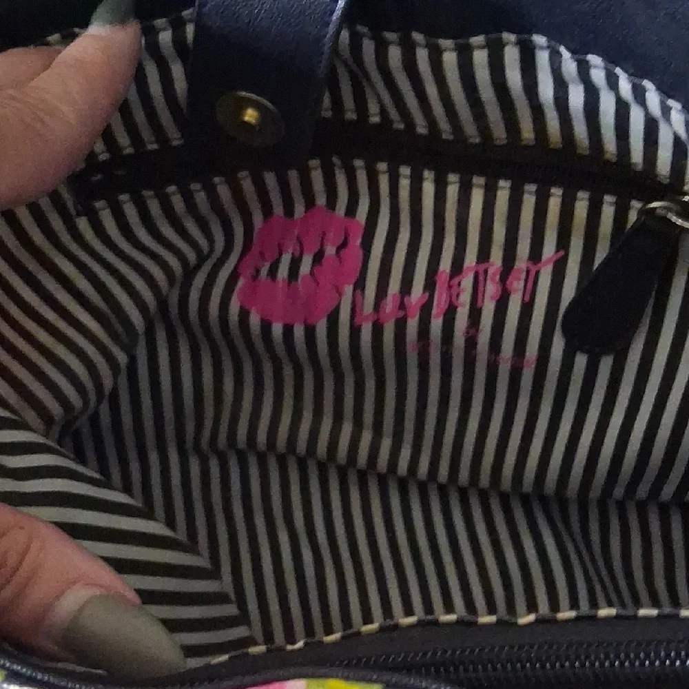 Betsey Johnson Black & Pink Floral Striped Satchel